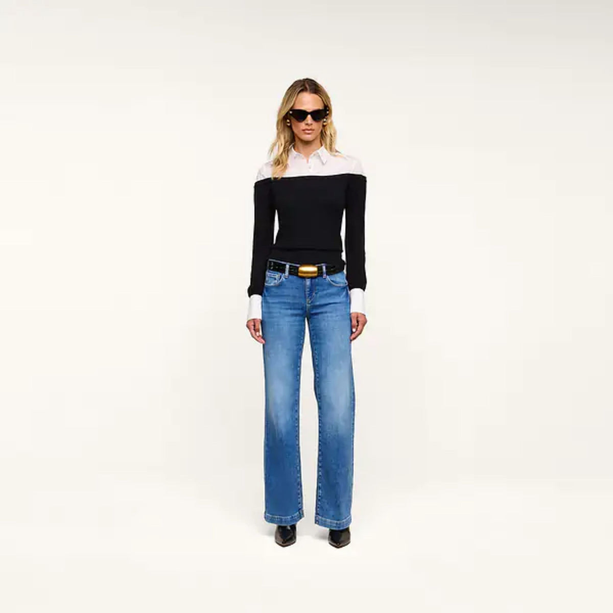 Mathilde Poplin Collar Pullover - Black/White