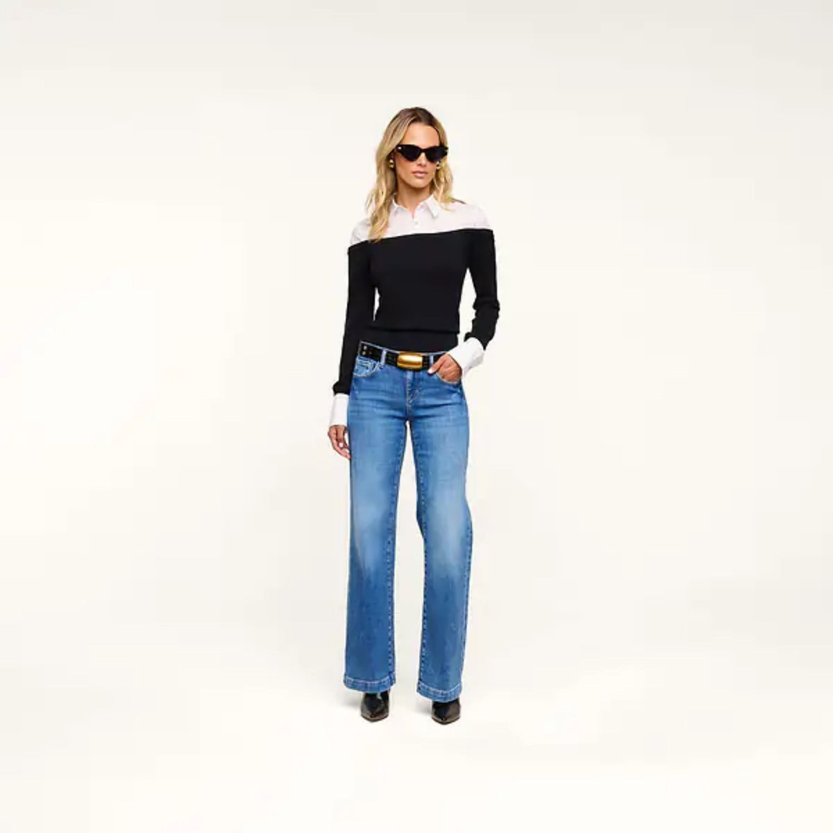 Mathilde Poplin Collar Pullover - Black/White