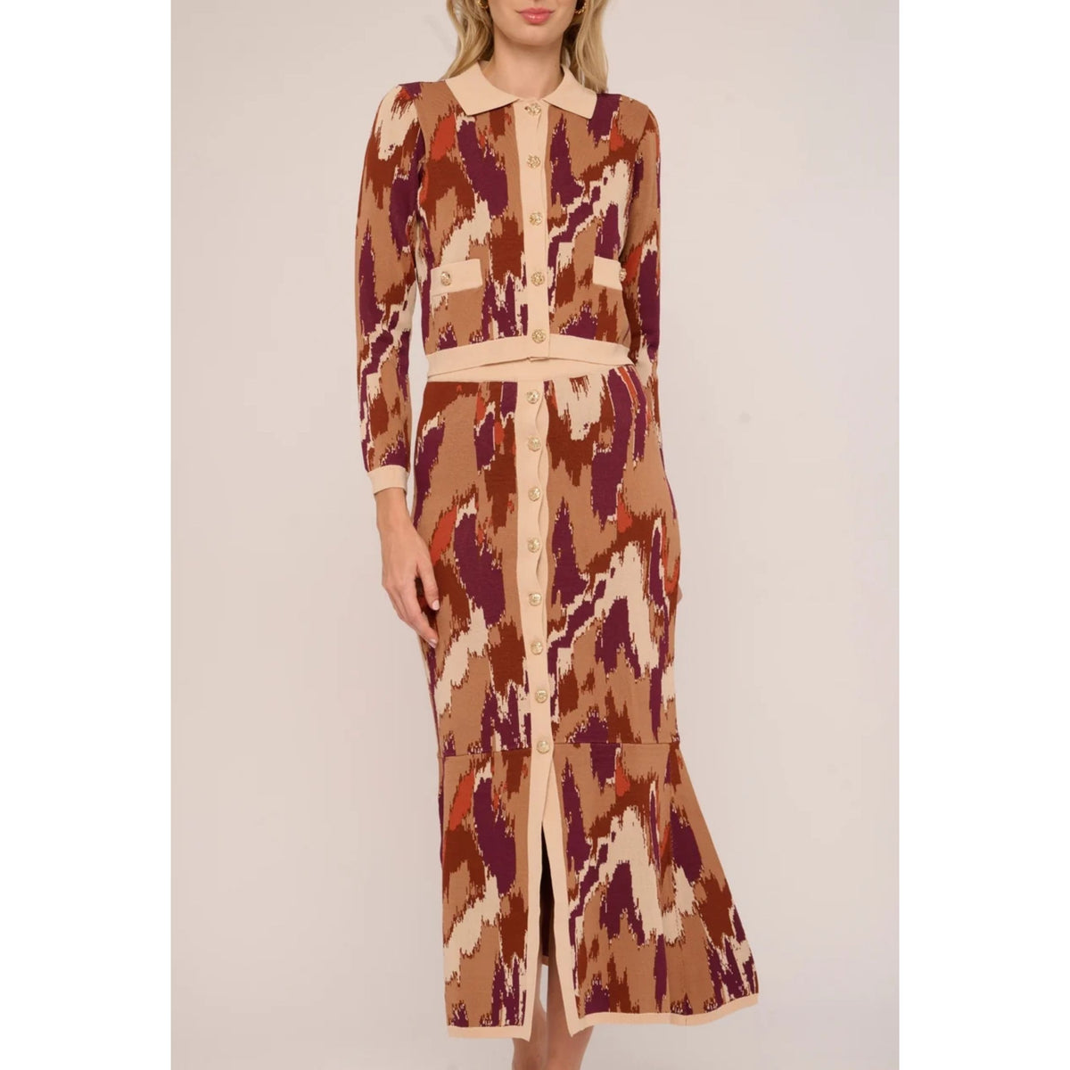 Mel Knit Skirt - Amber Brush Print Skirt