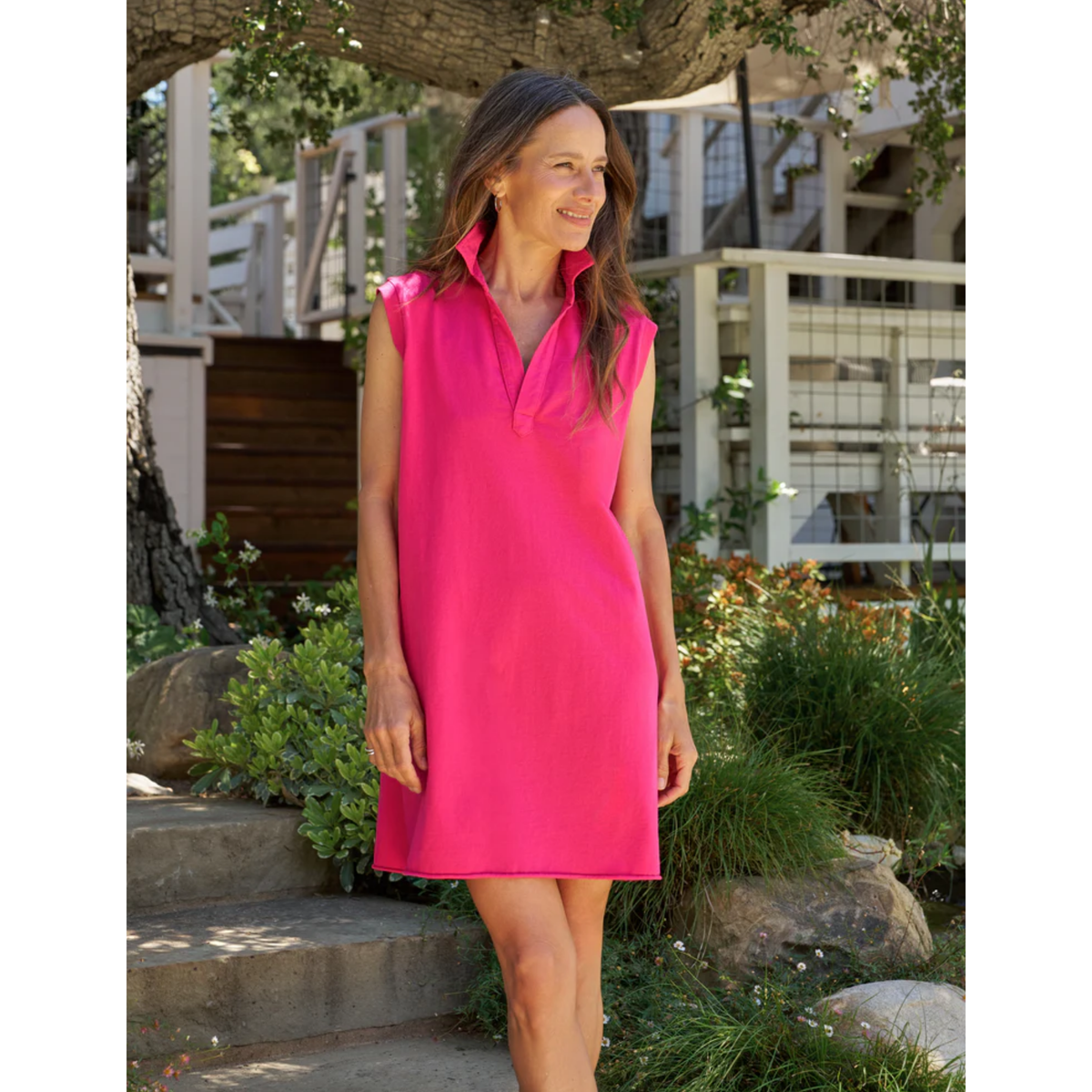 Mini Lily Popover Henley Tank Dress - Zinnia