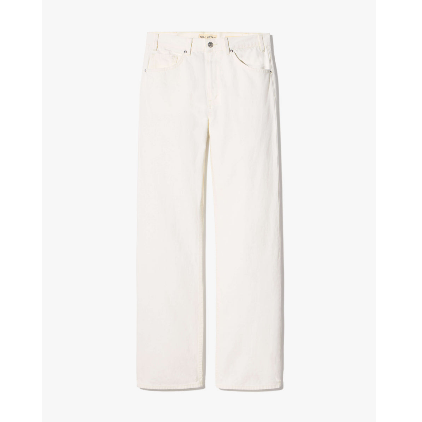White wide-leg jeans on a light gray background