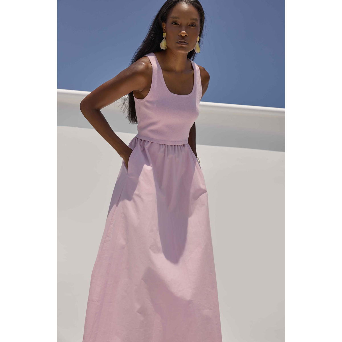 Mixed Media Scoop Neck Dress