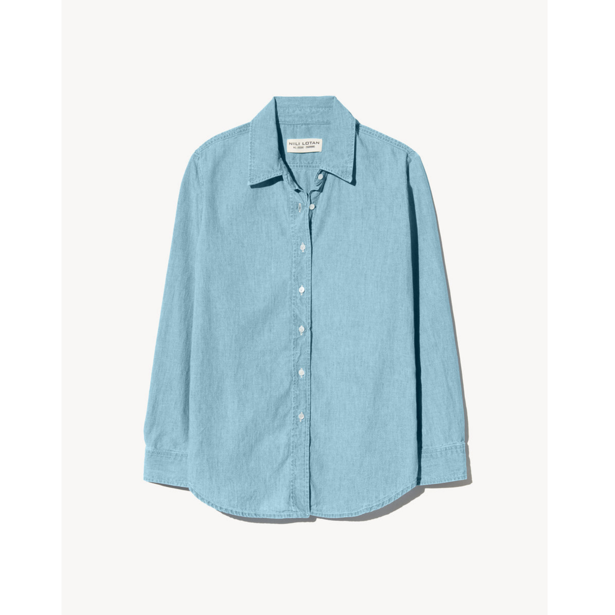 Light blue button-up shirt on a white background