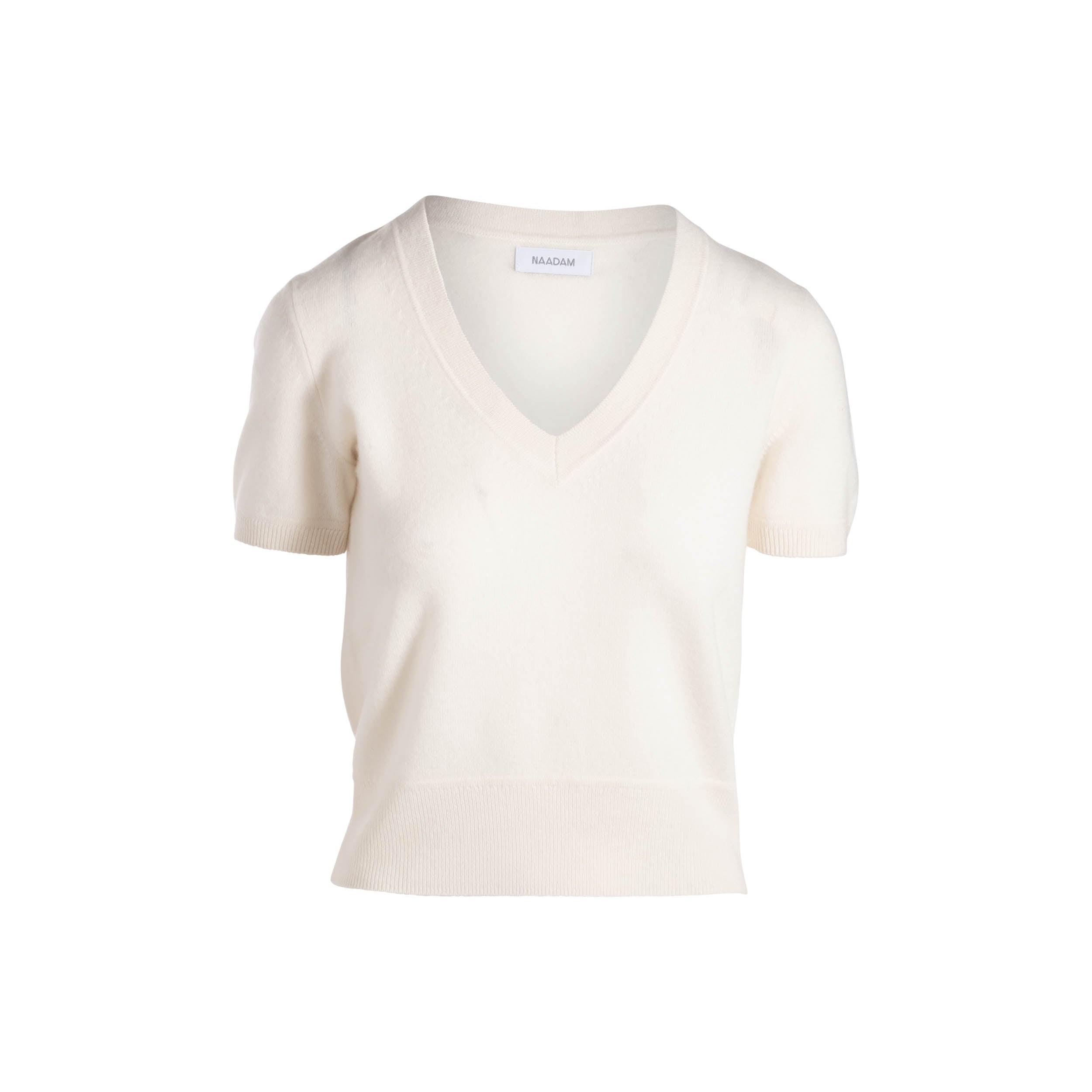 Cashmere Short Sleeve Cropped V-Neck Pullover - Main Image