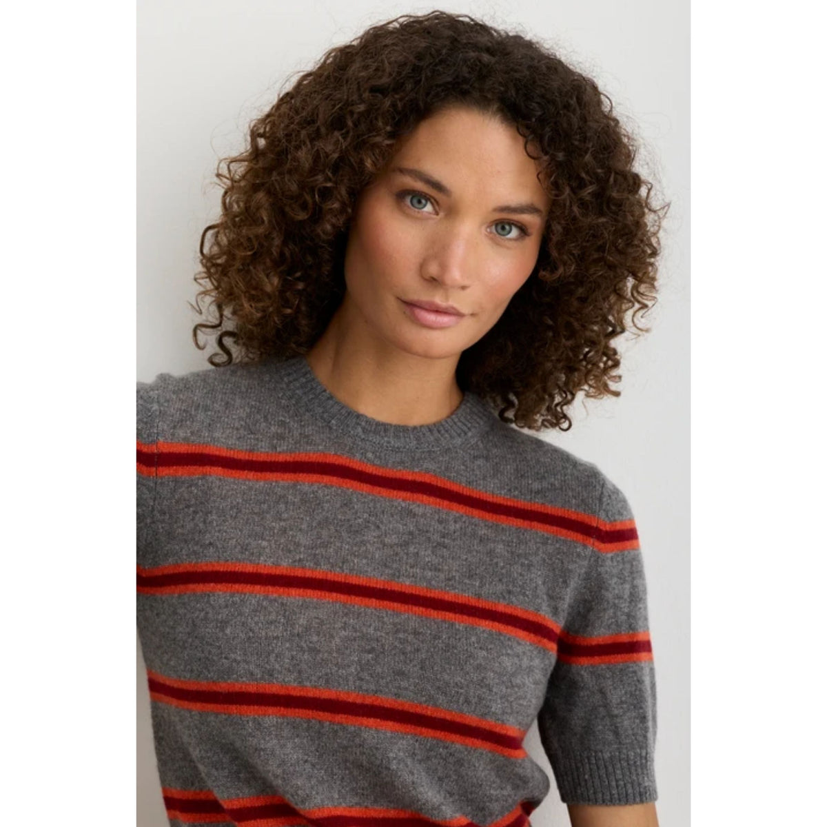 Nara Cashmere Tee - Currant Stripe