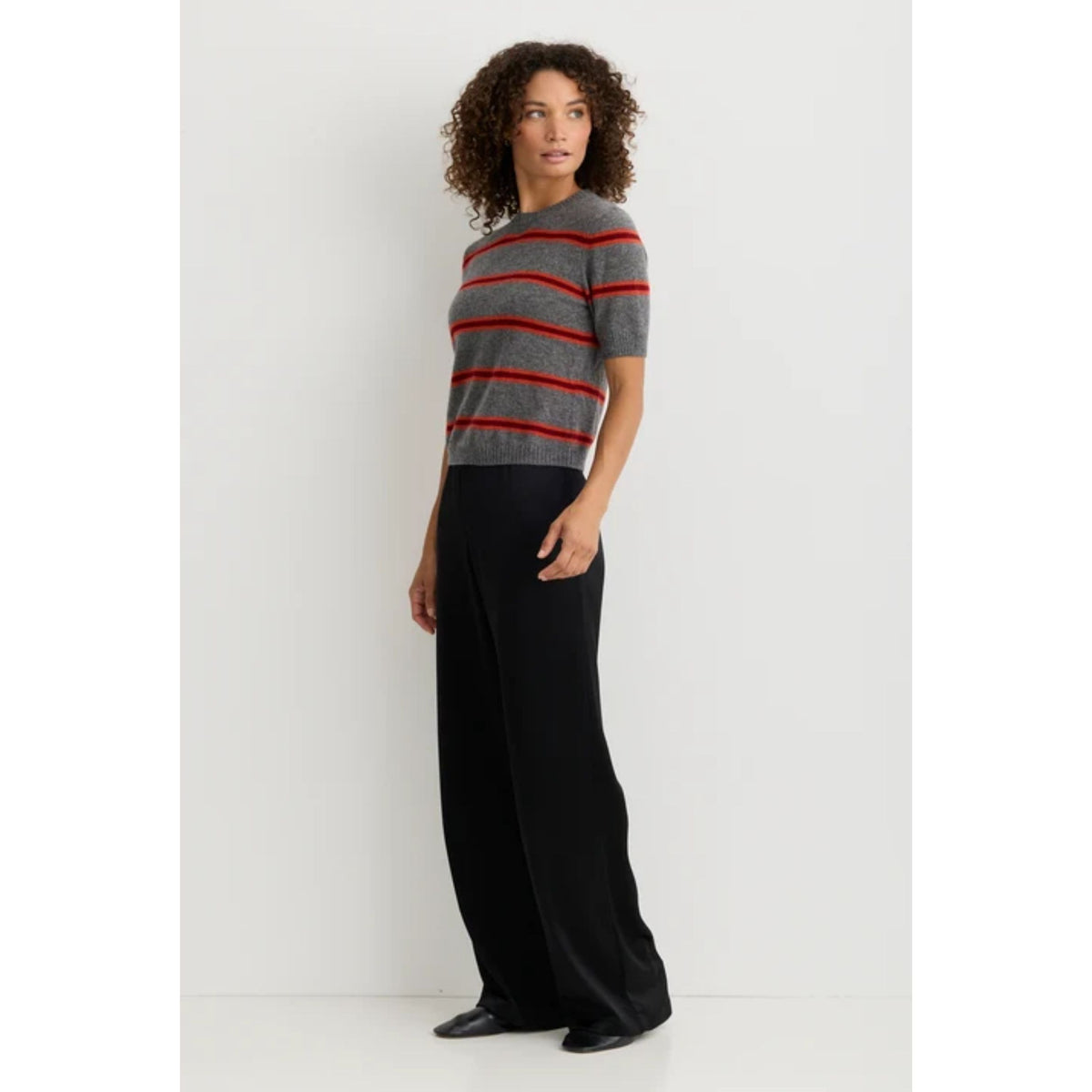 Nara Cashmere Tee - Currant Stripe