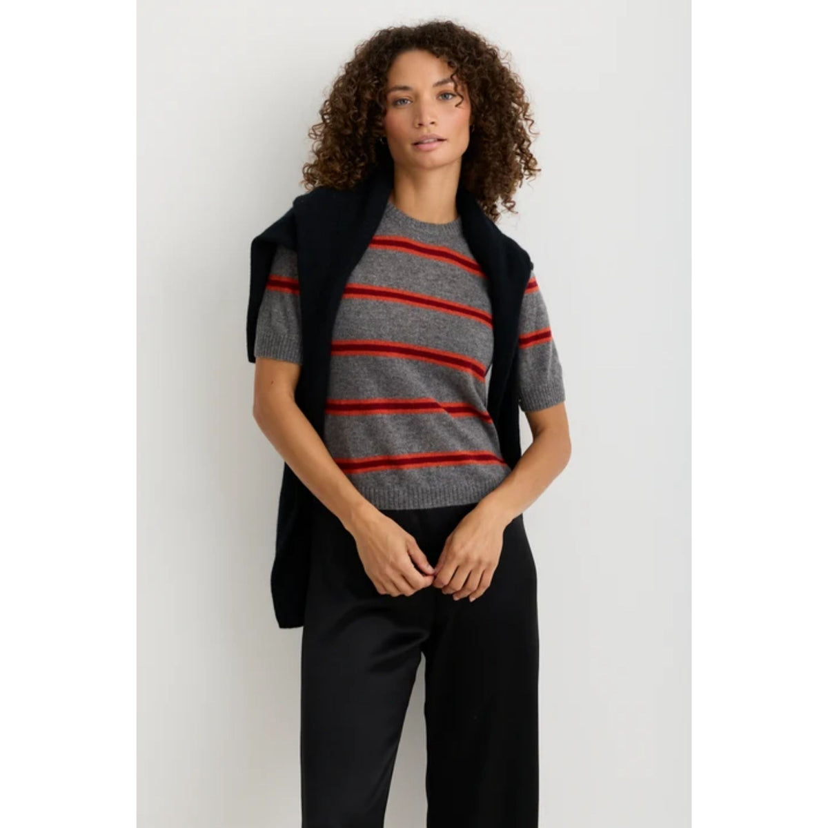 Nara Cashmere Tee - Currant Stripe