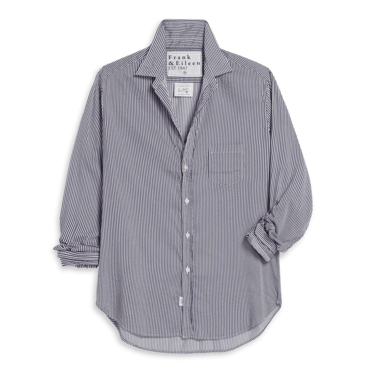 Eileen Relaxed Button Up - Blue, White, Silver Stripe