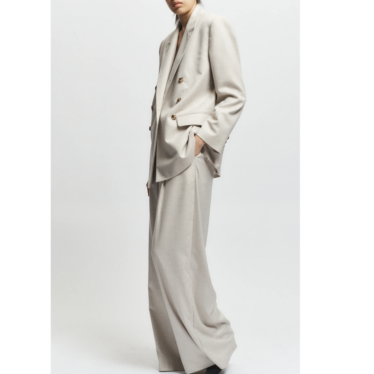 Nevin Mid Waisted Lightweight Trouser - Oatmeal