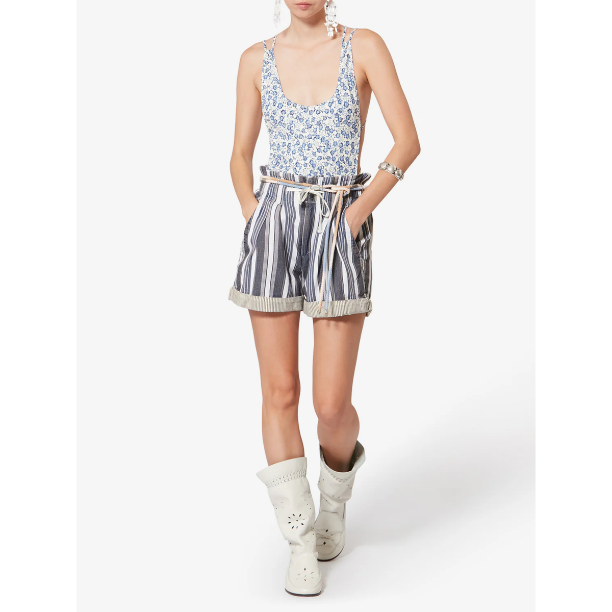 Nirma Shorts - Ecru and Blue