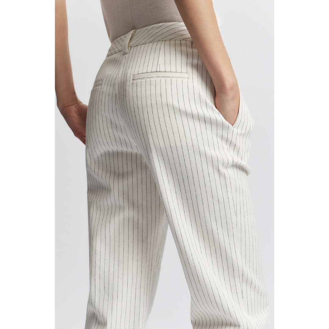 Noelle Slim Straight Trouser - Ivory Pinstripe