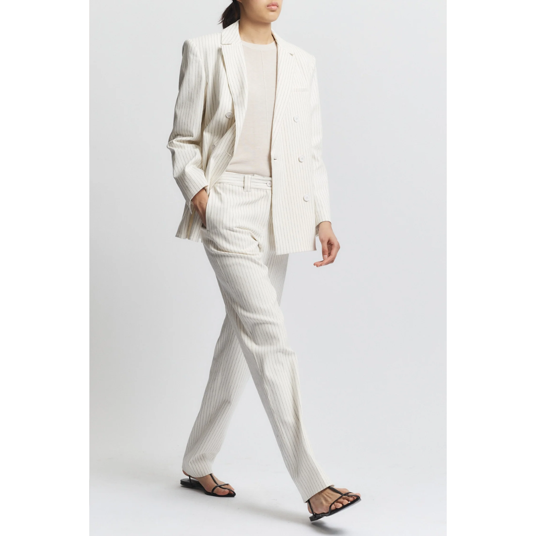 Noelle Slim Straight Trouser - Ivory Pinstripe