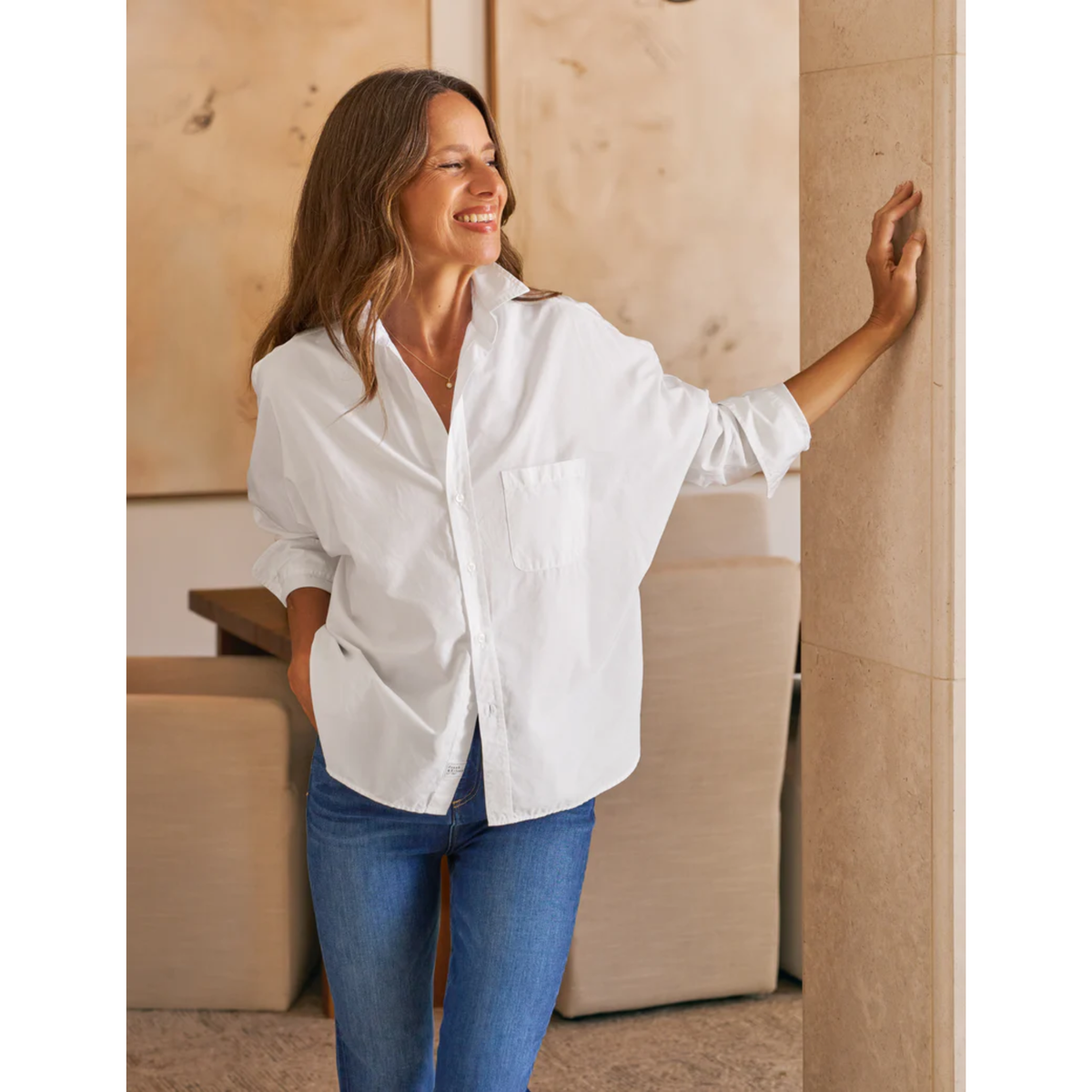 Oona Continuous Sleeve Button-Up - White