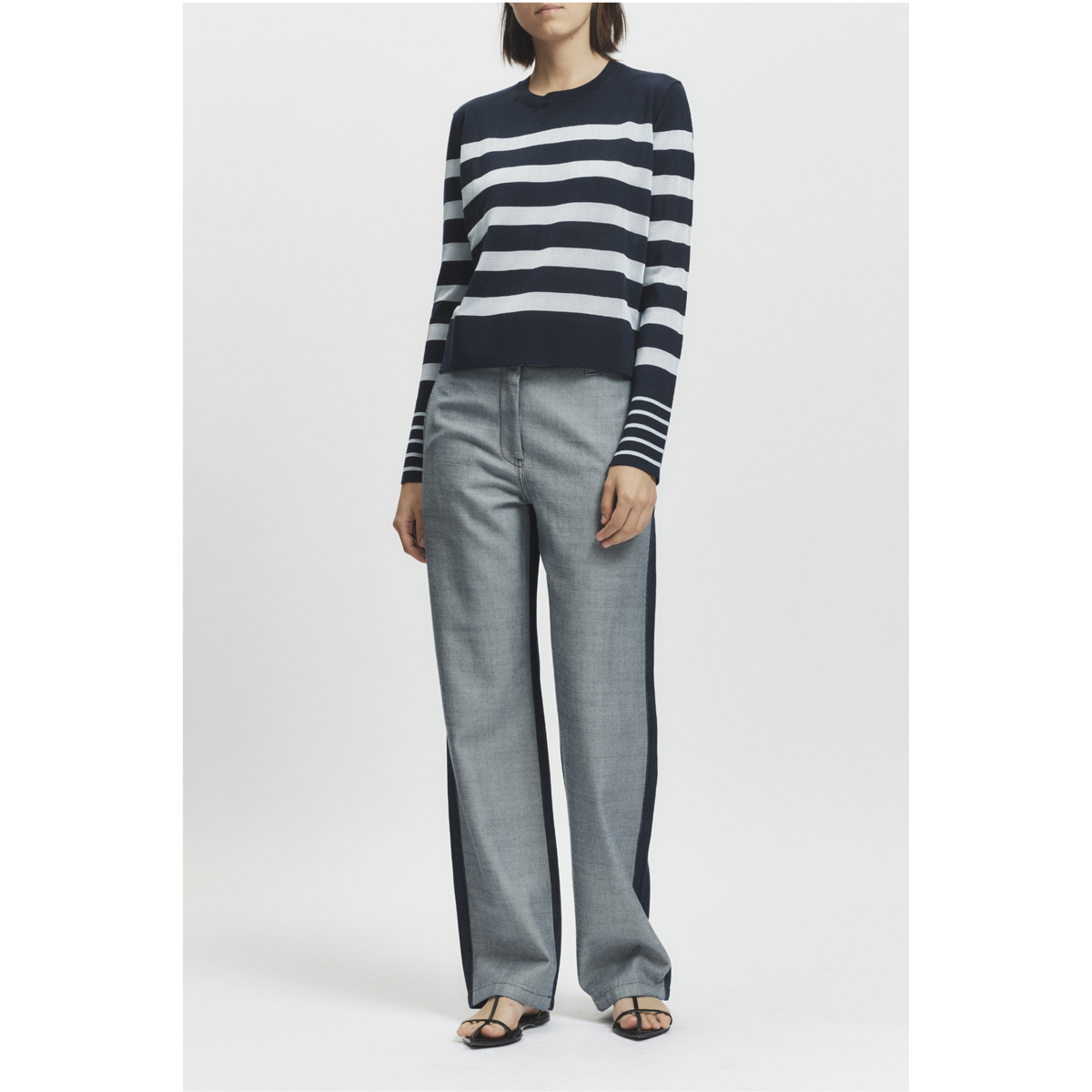 Odette Striped Knit Sweater - Navy/Sky Blue