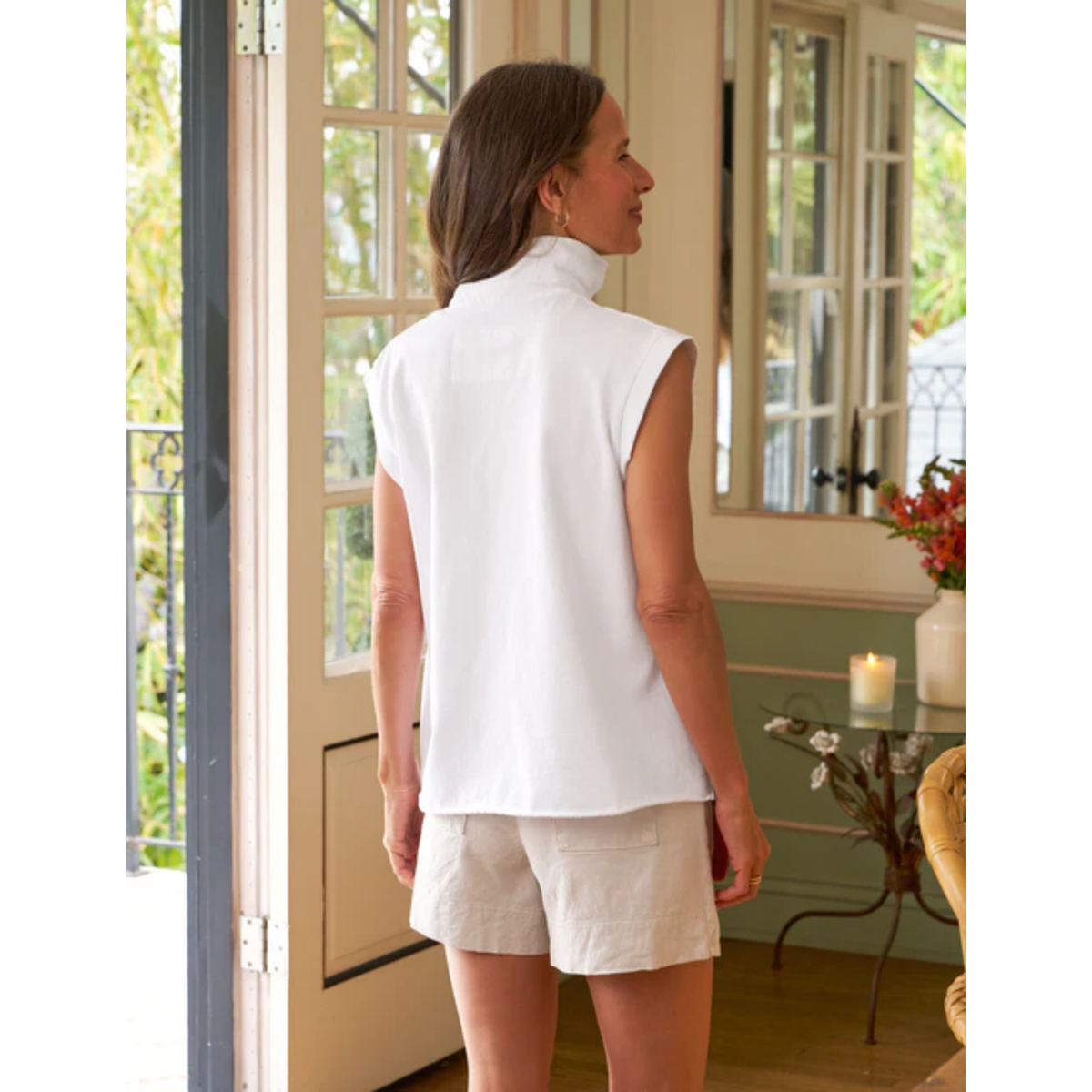 Olivia Popover Henley Tank - White