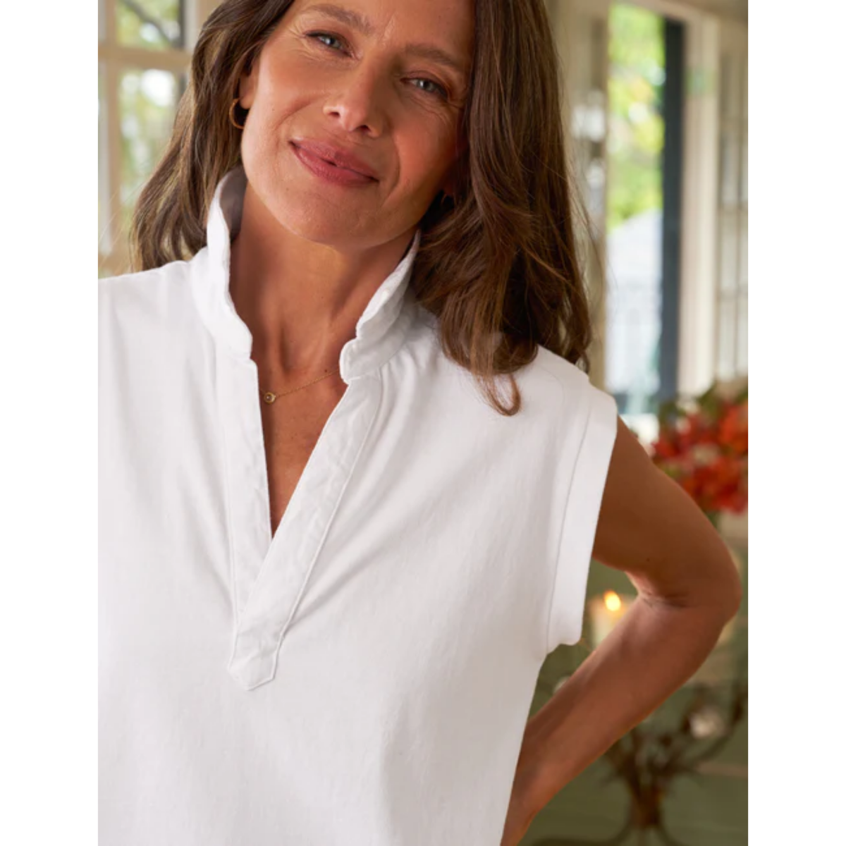 Olivia Popover Henley Tank - White