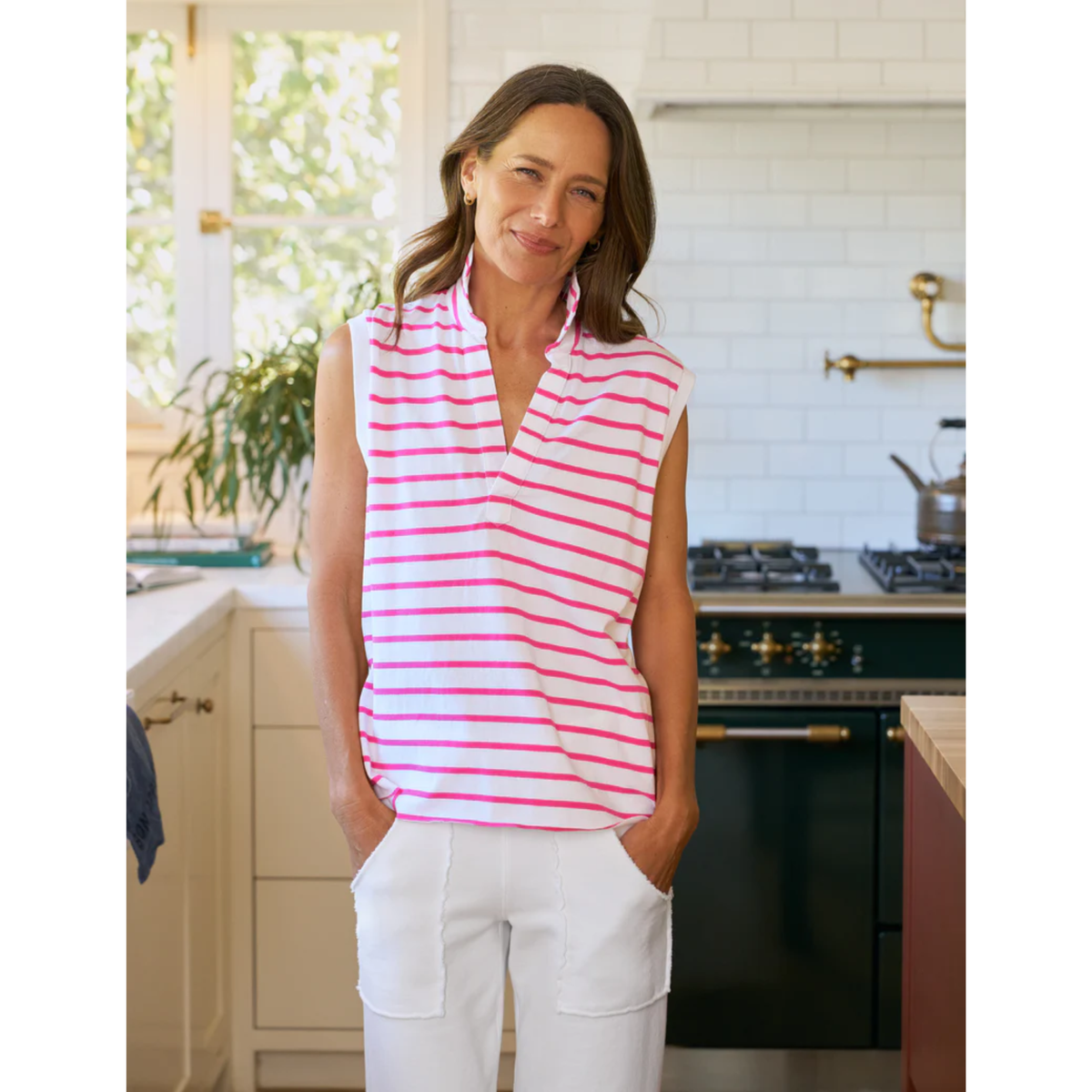 Olivia Popover Tank - Lotus Stripe