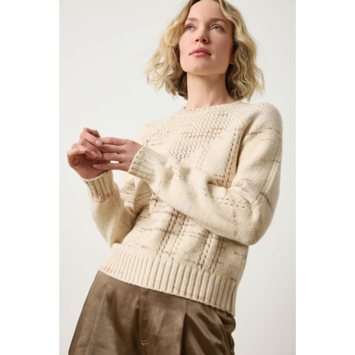 Open Stitch Crewneck Sweater