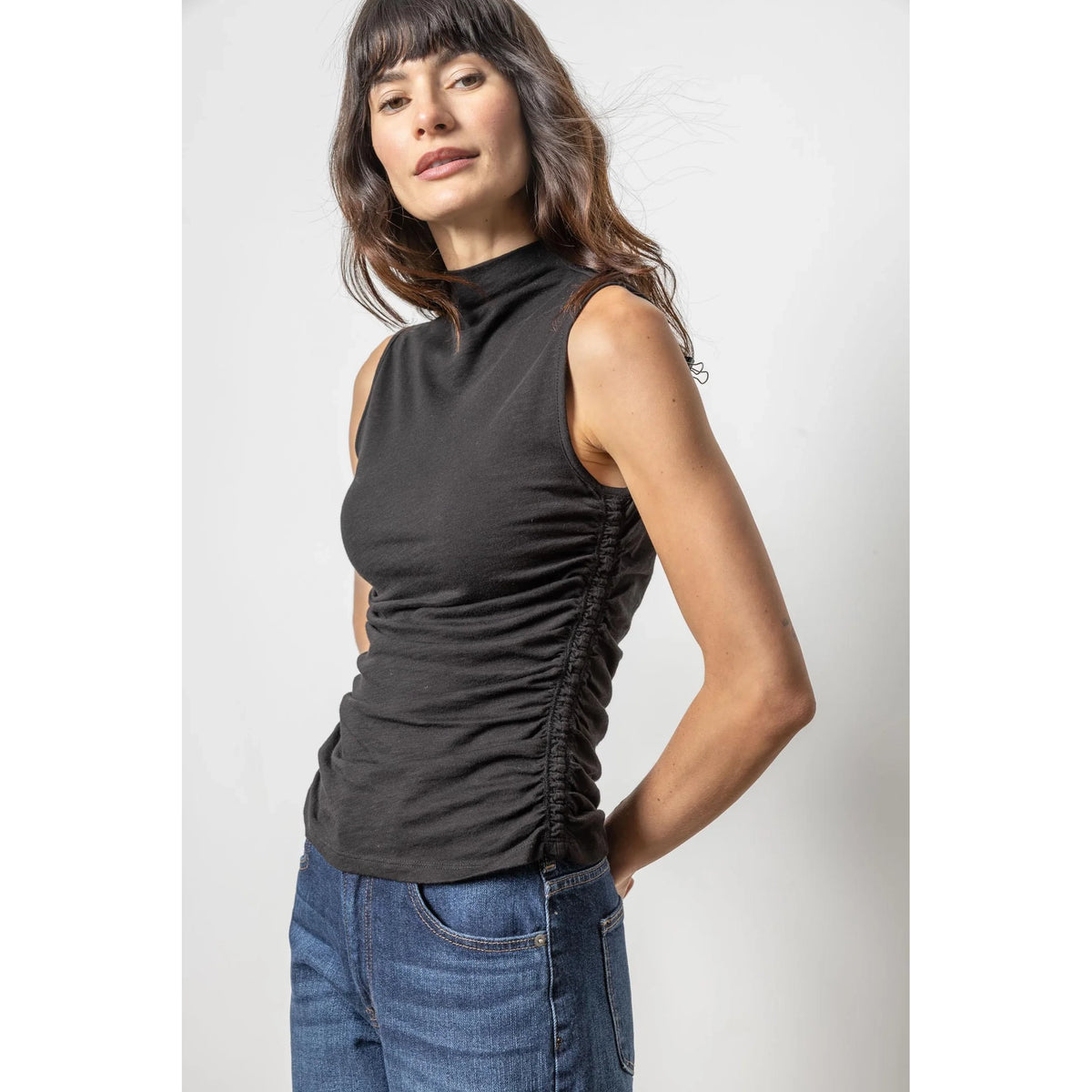 Shirred Mock Neck Tank