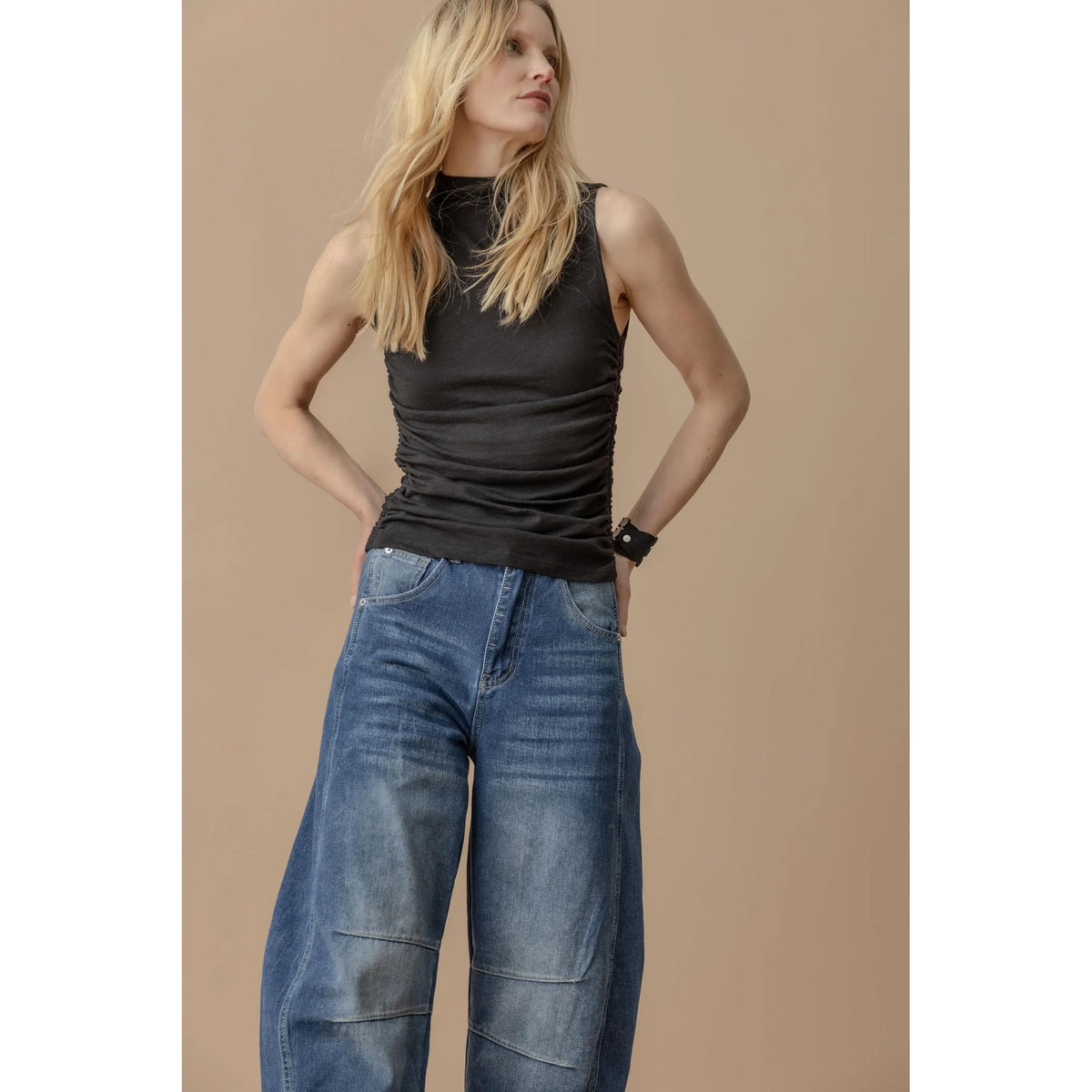 Shirred Mock Neck Tank