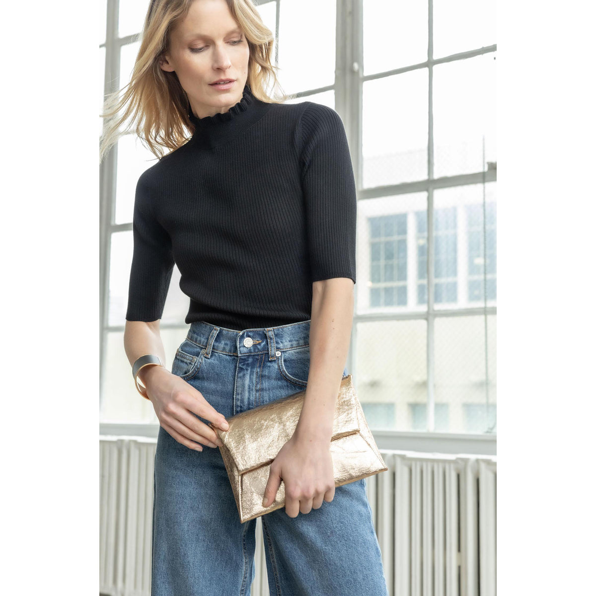 Ruffle Mock Neck Sweater