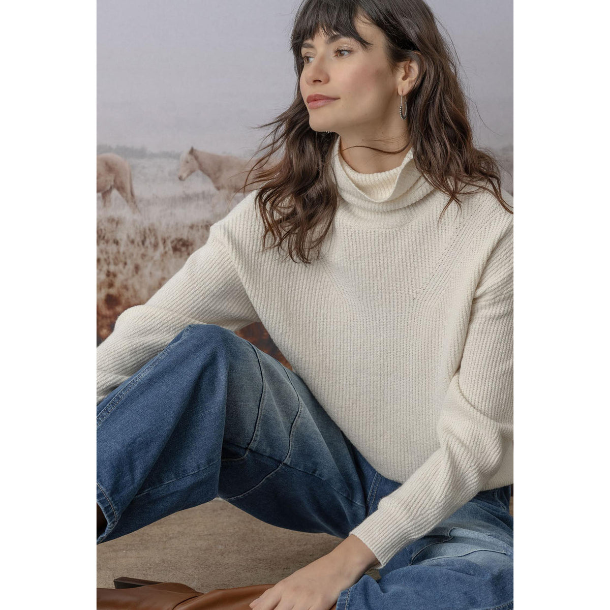 Relaxed Rib Turtleneck Sweater