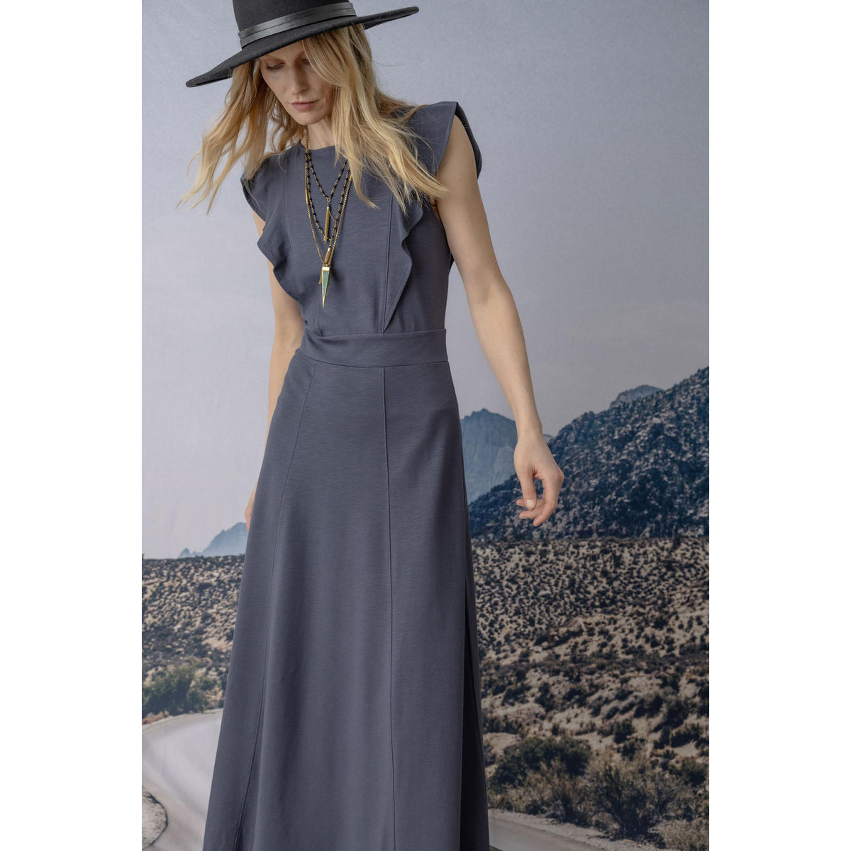 Flounce Trim Maxi Dress
