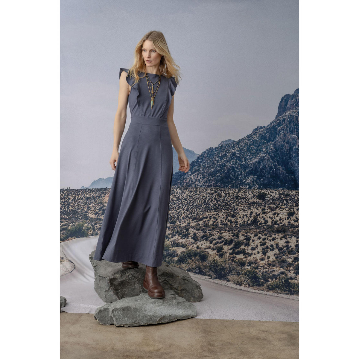 Flounce Trim Maxi Dress