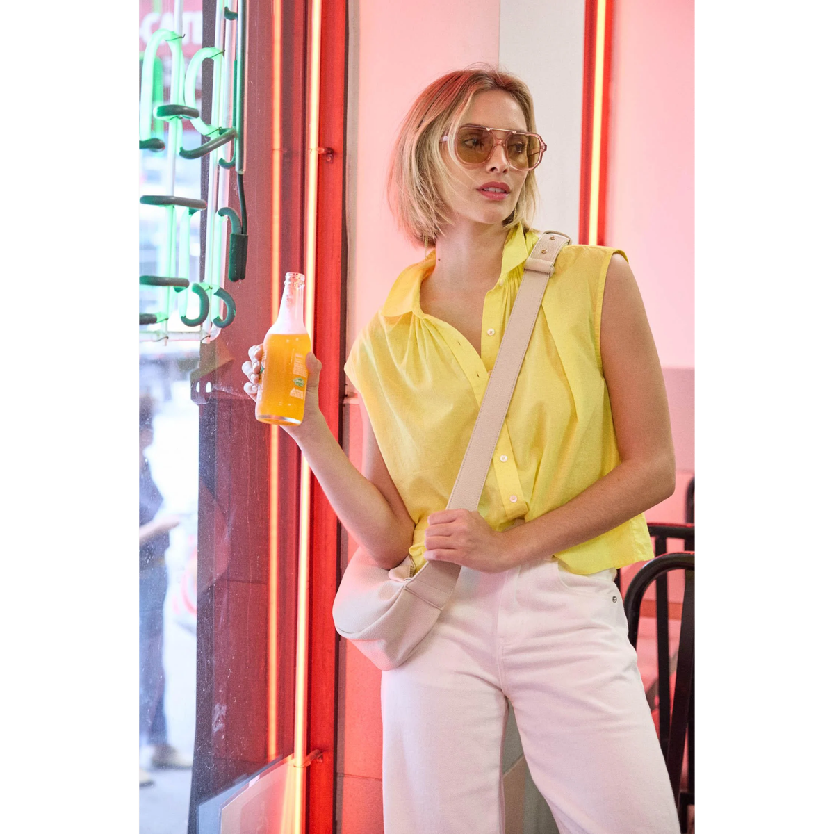 Short Sleeve Boxy Button Down - Lemon
