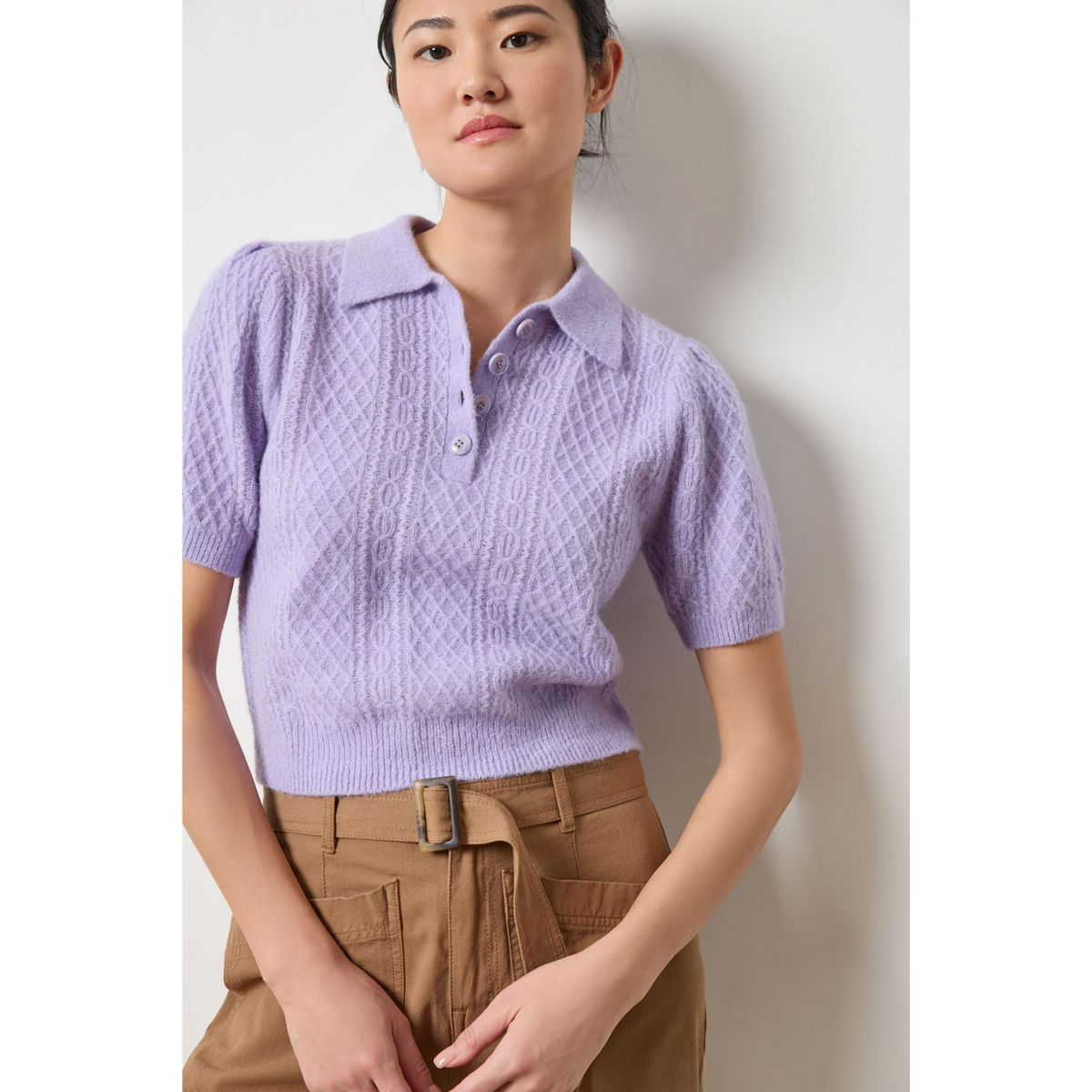 Mixed Stitch Elbow Polo - Lavender