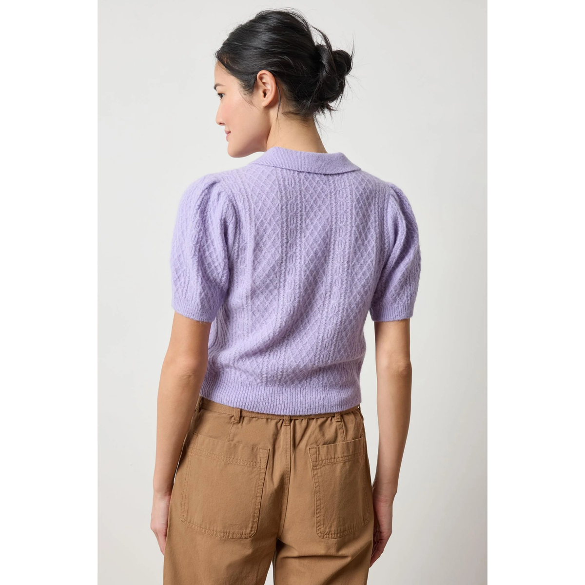 Mixed Stitch Elbow Polo - Lavender