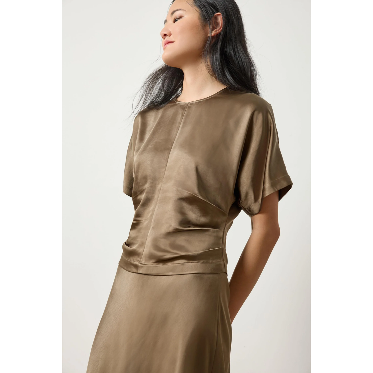 Satin Dolman Short Sleeve
