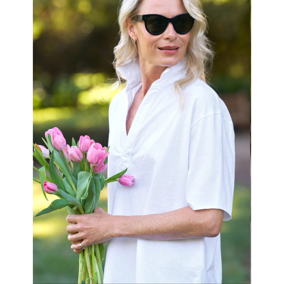 Patty Short Sleeve Henley - White