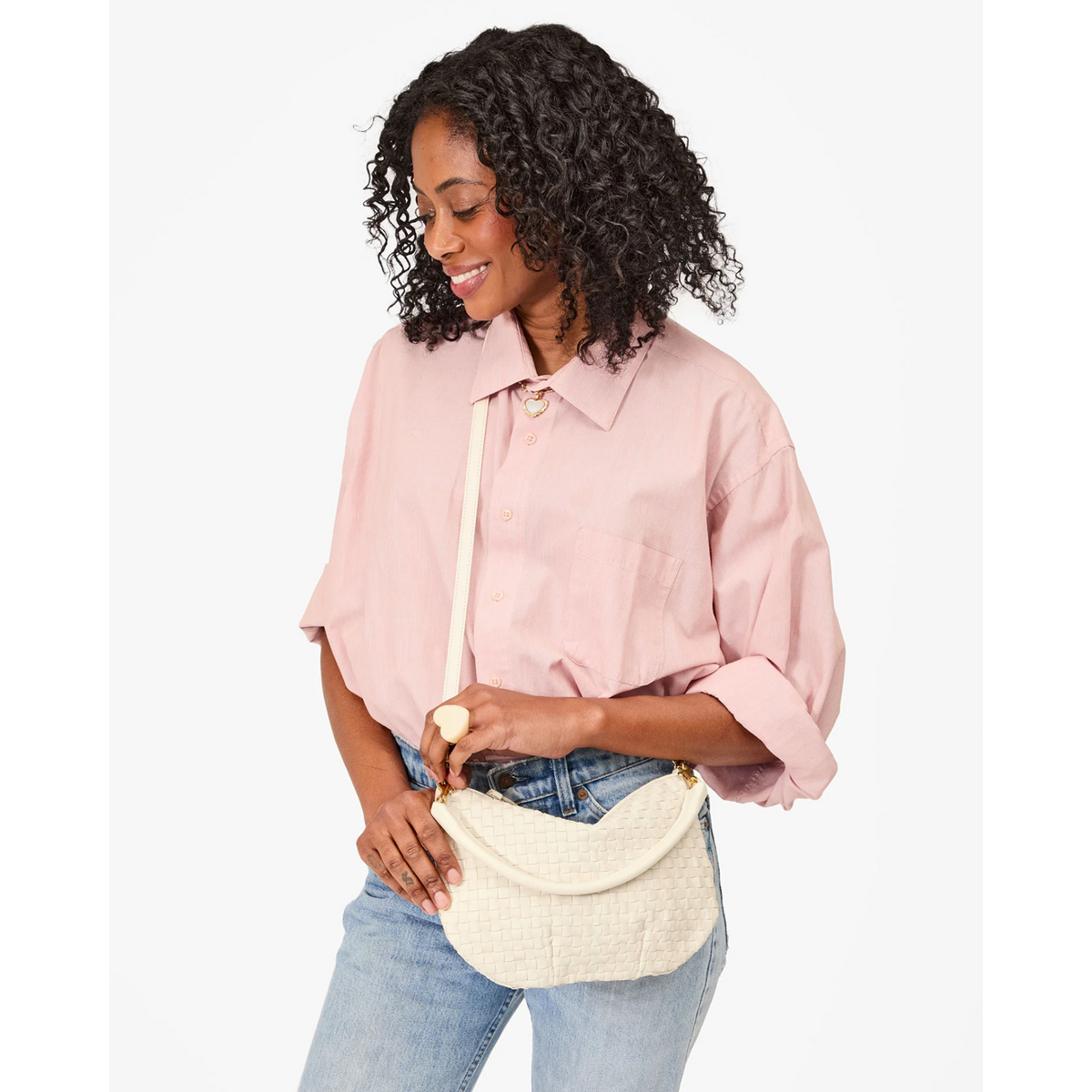 Petit Moyen Messenger - Cream Woven Checker