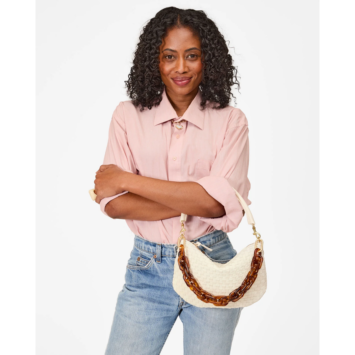 Petit Moyen Messenger - Cream Woven Checker