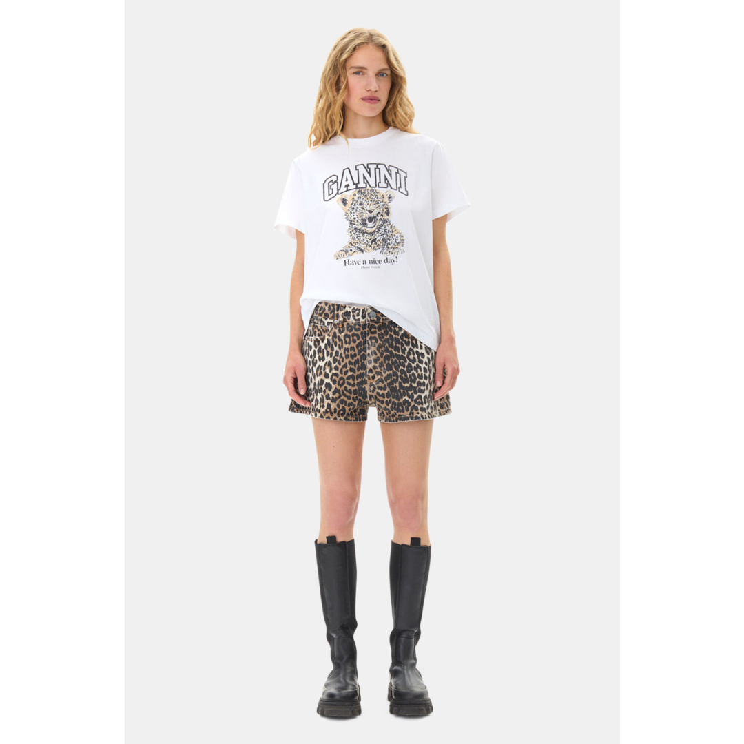 Leopard Printed Denim Shorts