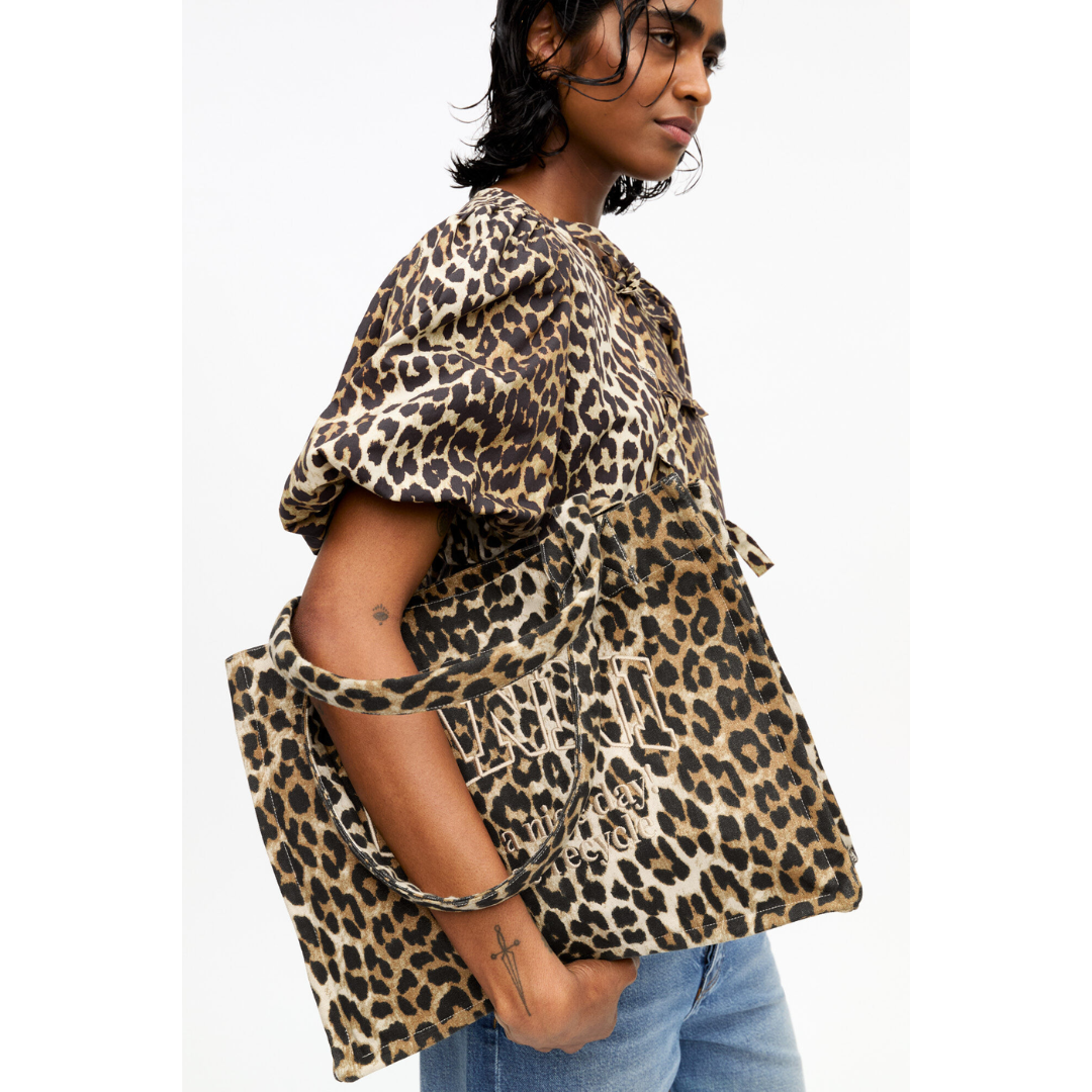 Leopard Cotton Poplin Peplum Tie Blouse