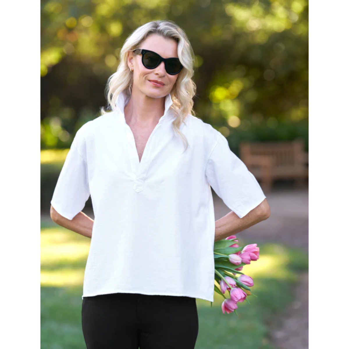 Patty Short-Sleeve Popover Henley - White