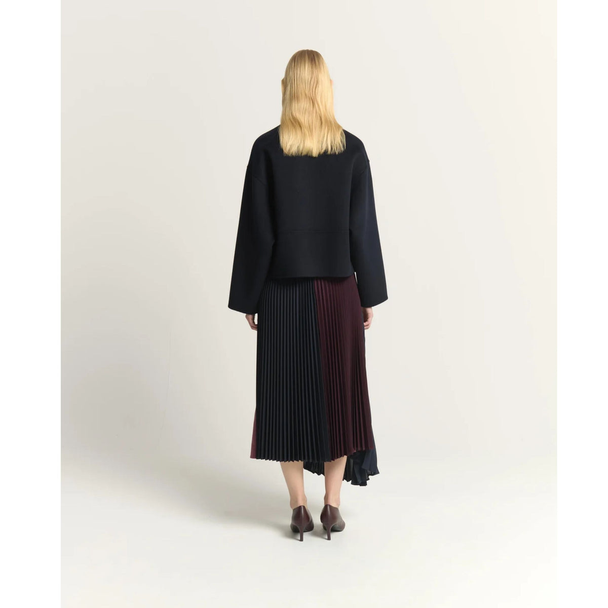 Pleated Midi Skirt With Panels - Dark Pink