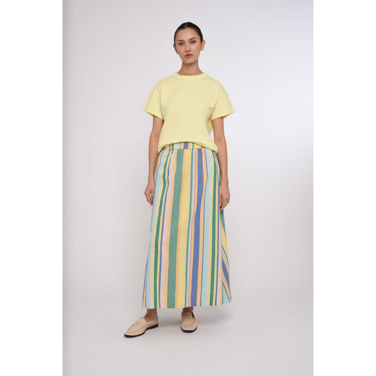 Porto Maxi Skirt - Bianca Yarn Dye Stripe
