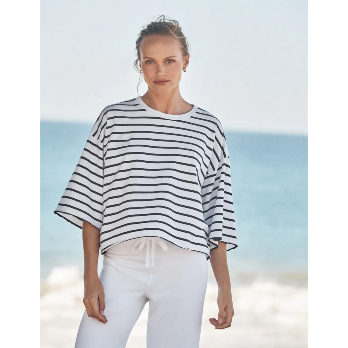 Presley Oversized Tee - Wide Navy French Stripe