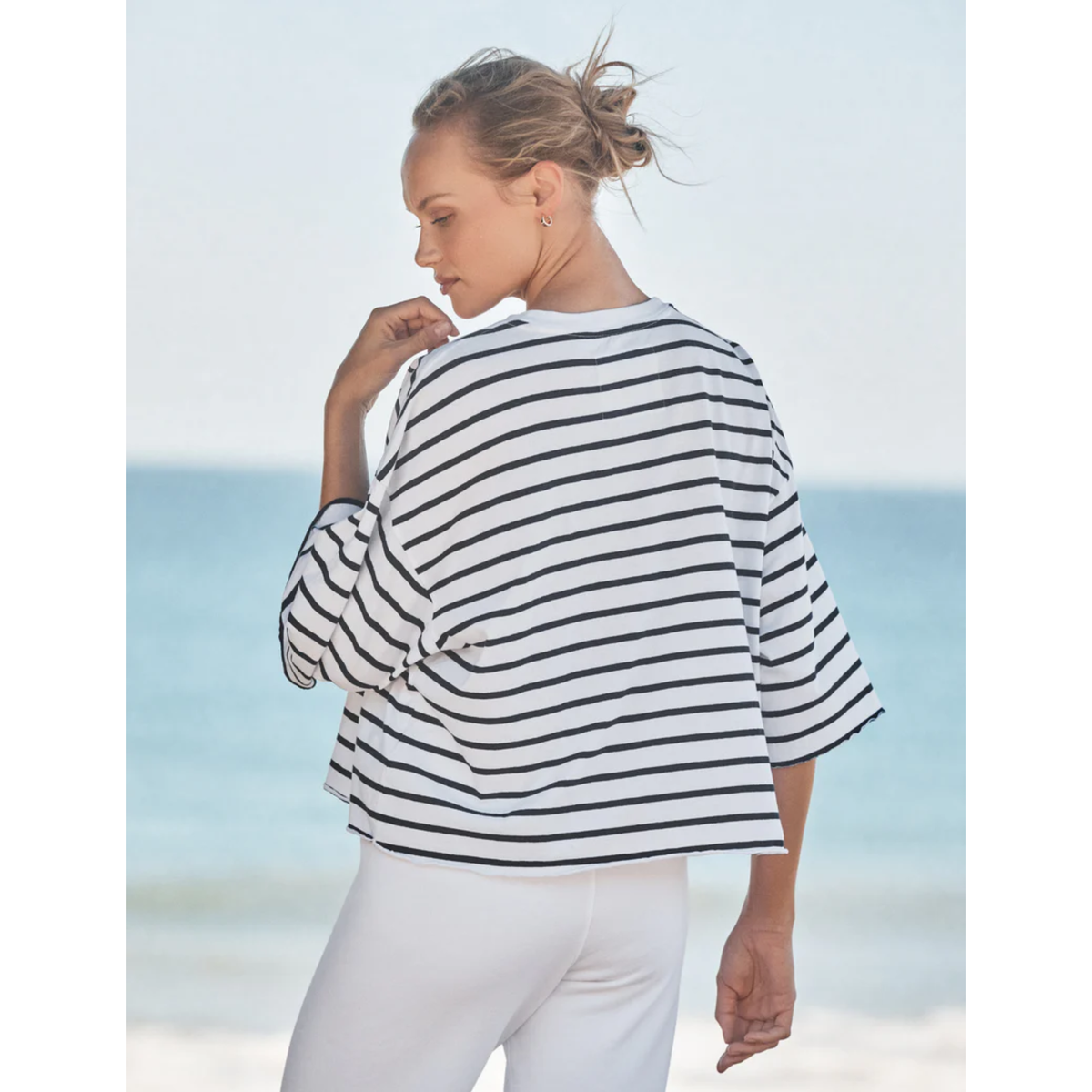 Presley Oversized Tee - Wide Navy French Stripe