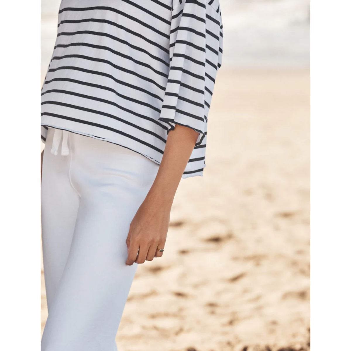 Presley Oversized Tee - Wide Navy French Stripe