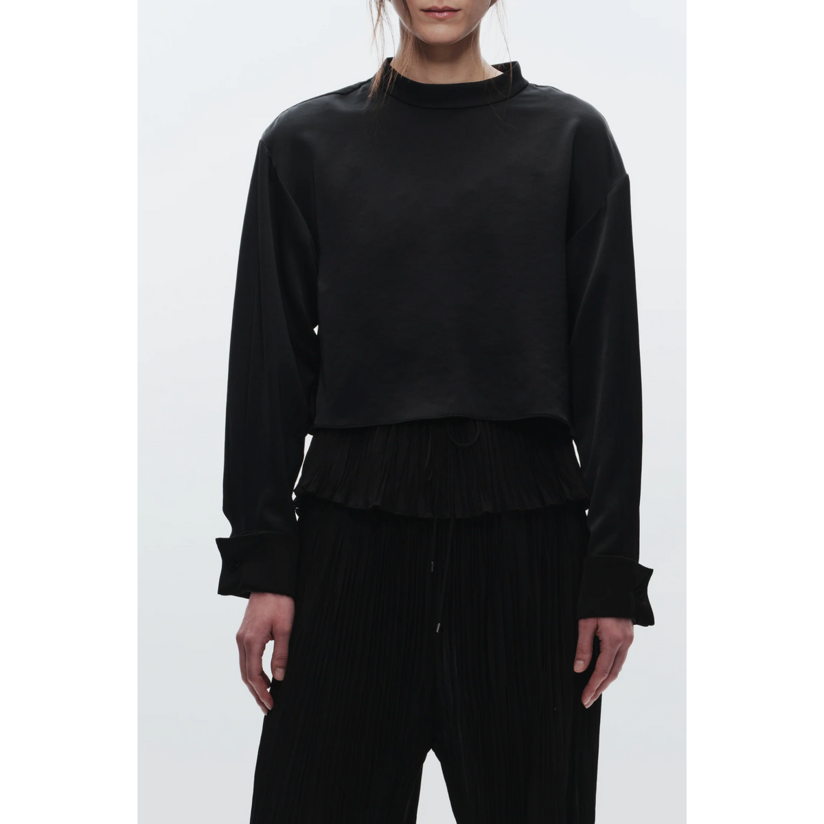 Riggs Mock Neck Charmeuse Top - Black