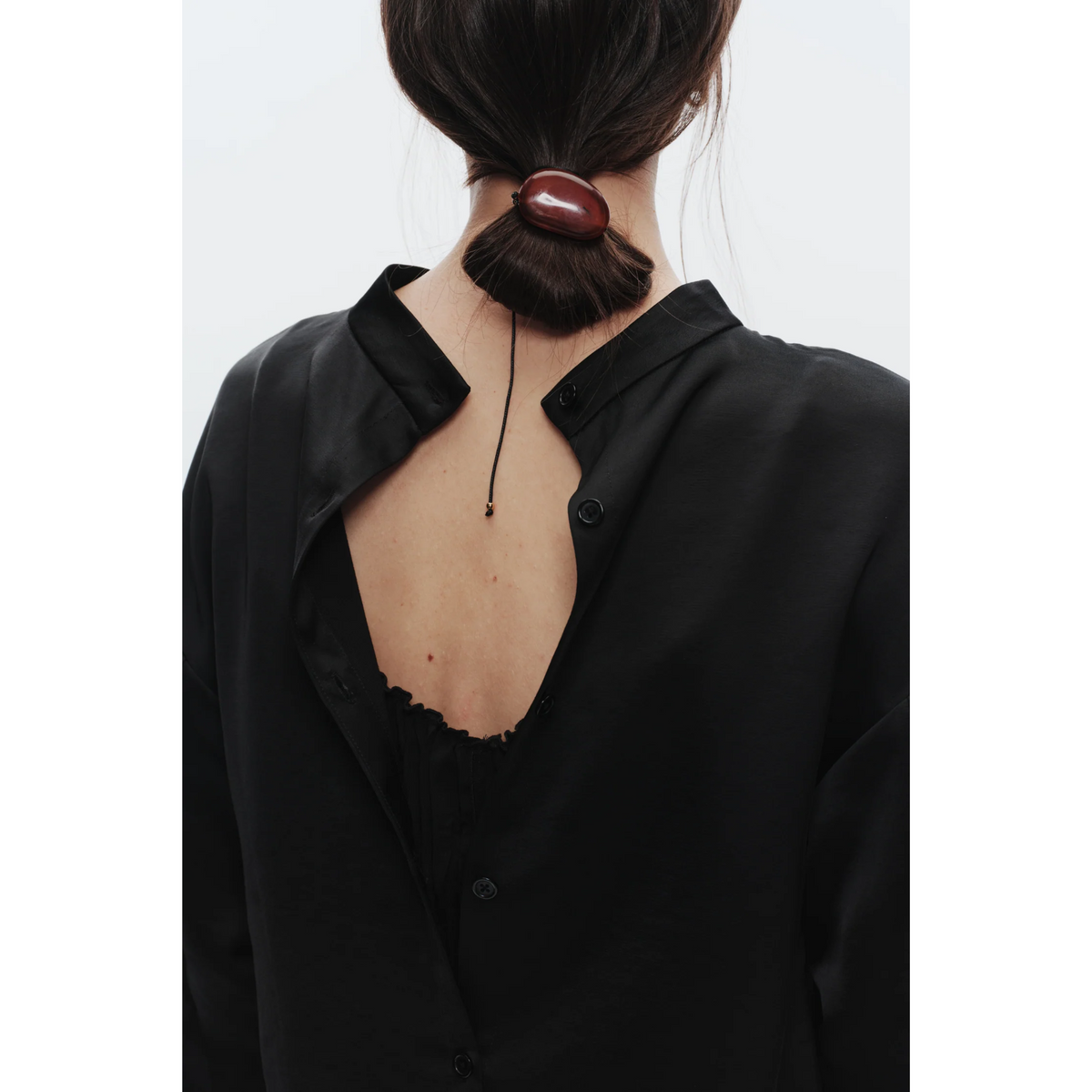 Riggs Mock Neck Charmeuse Top - Black