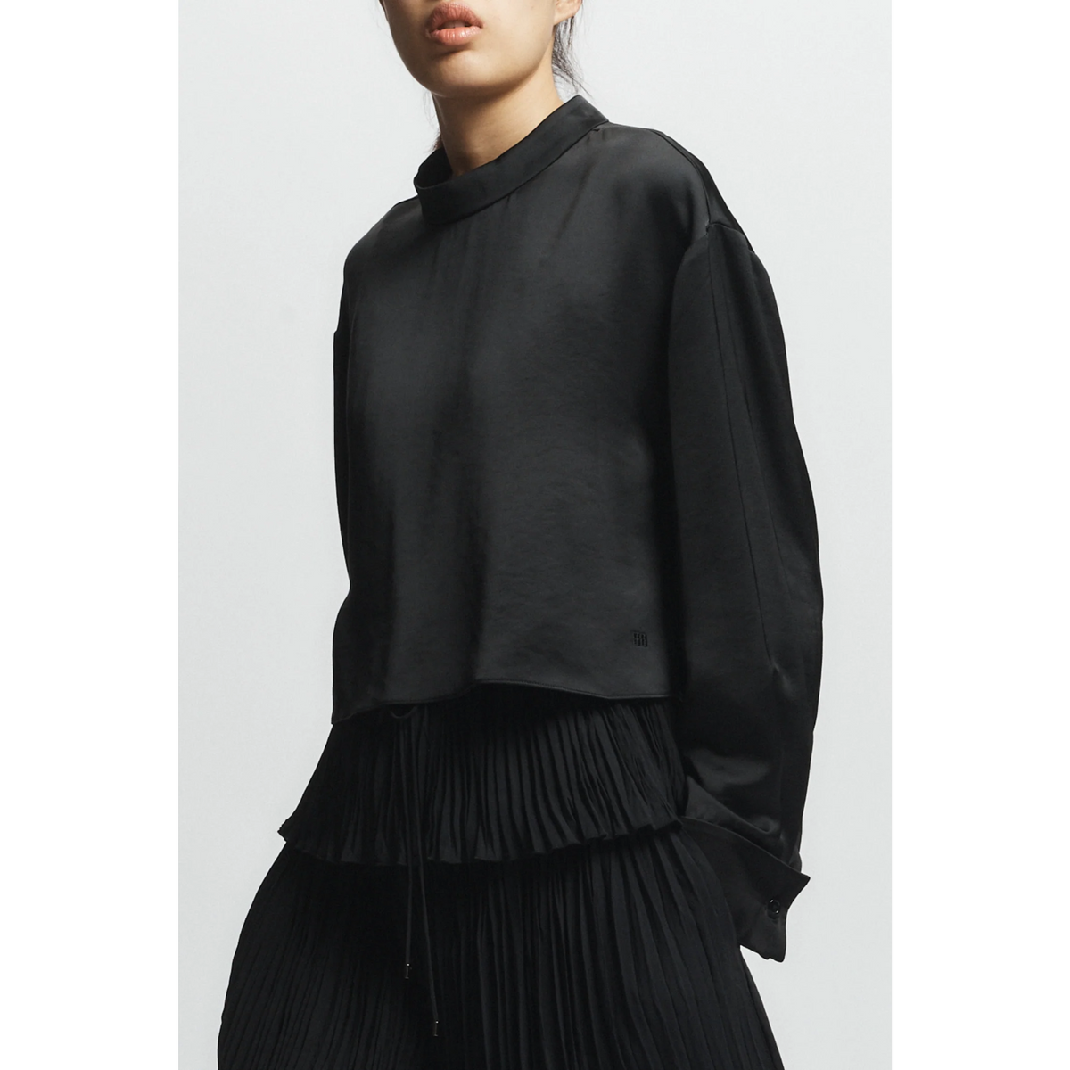 Riggs Mock Neck Charmeuse Top - Black