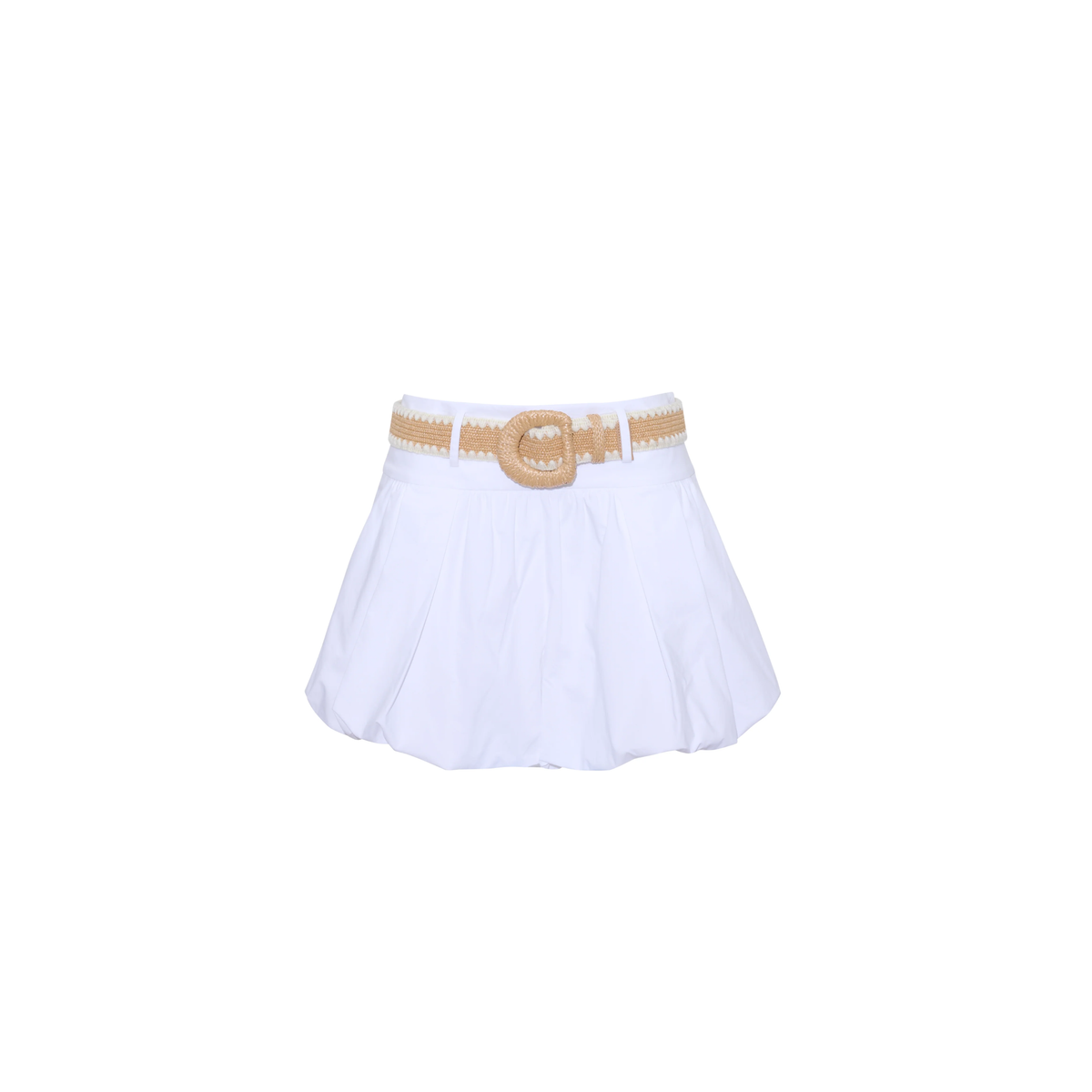 White skirt with a gold belt on a white background