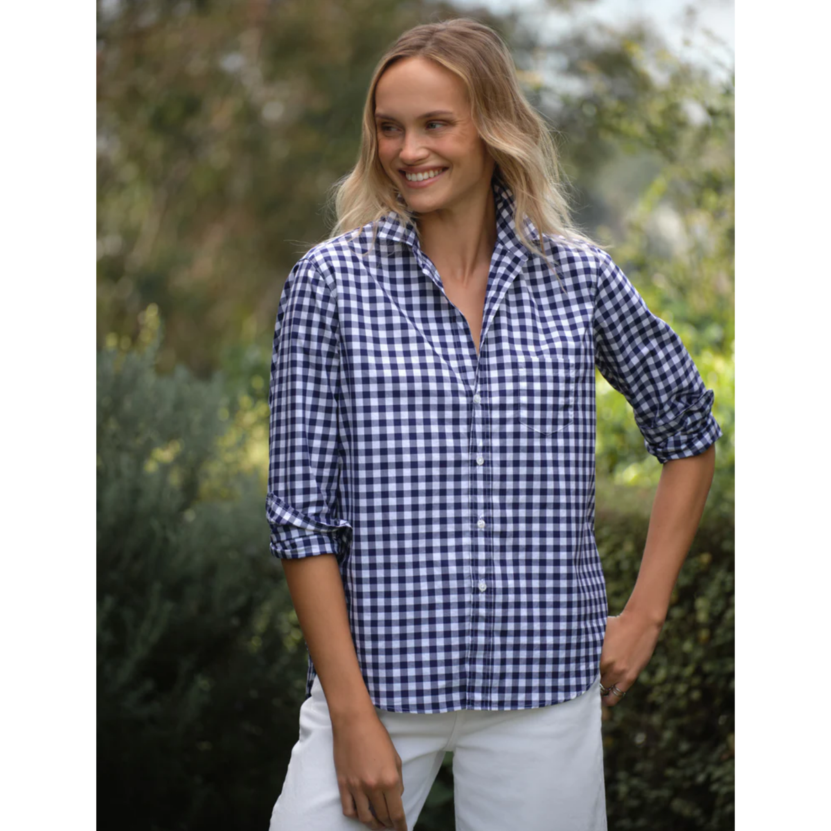 Relaxed Eileen Button-Up - Navy Gingham