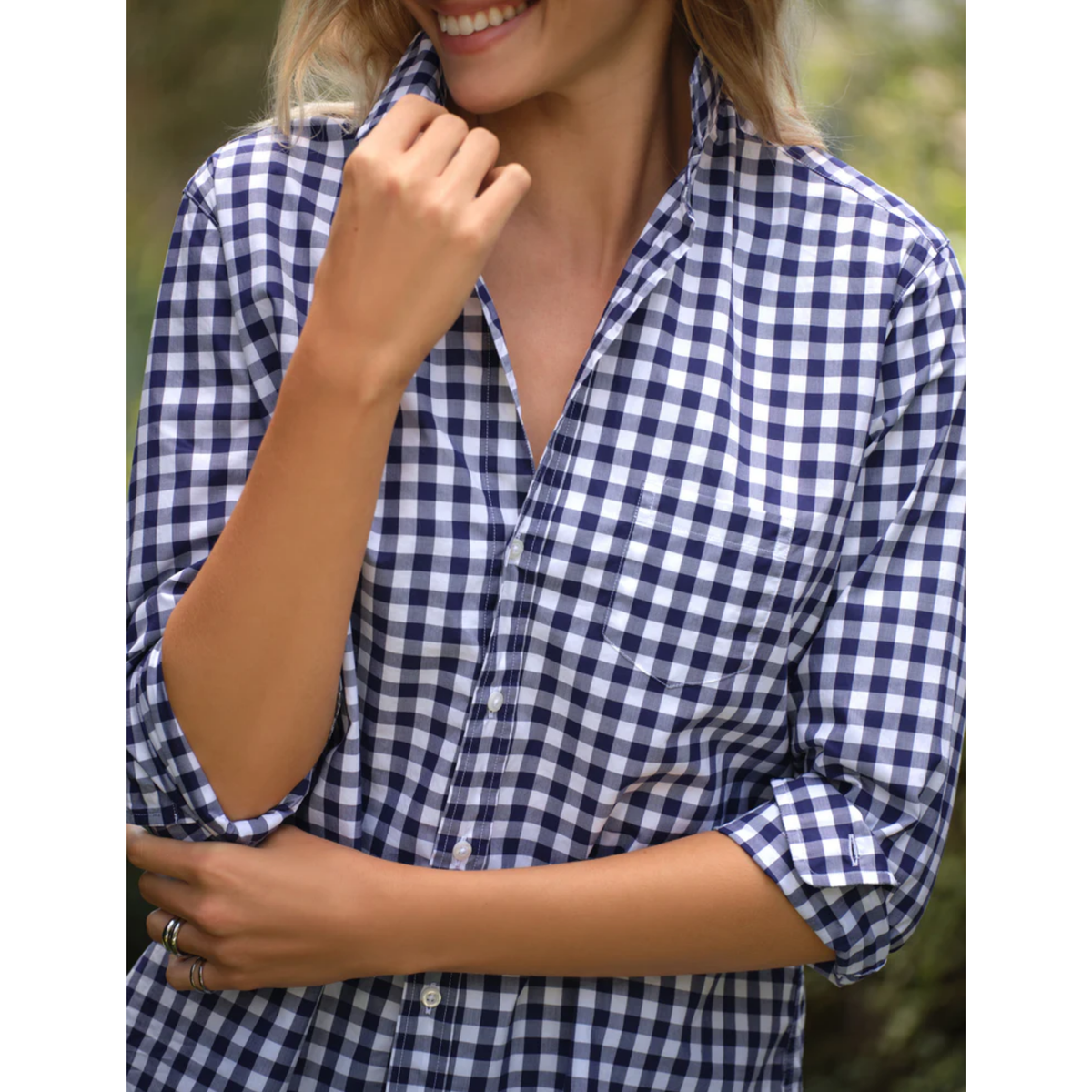 Relaxed Eileen Button-Up - Navy Gingham