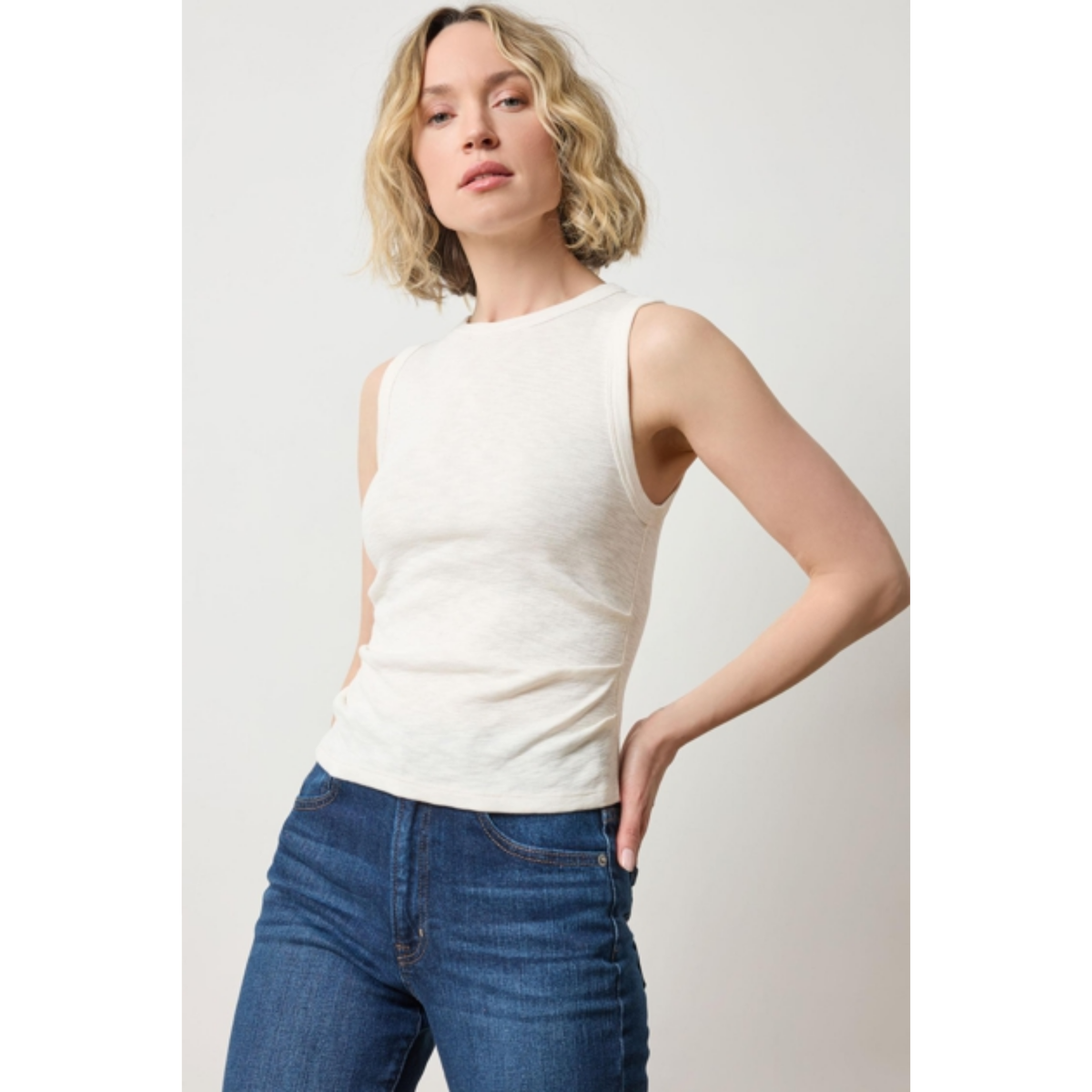 Rib Slub Side Pleat Tank